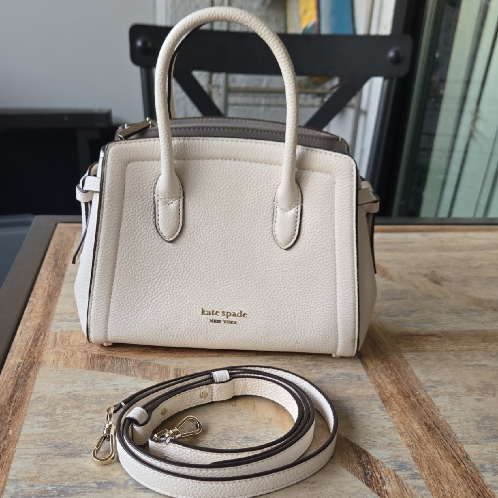 kate spade Cream Pebbled Leather Satchel with Dark Trim